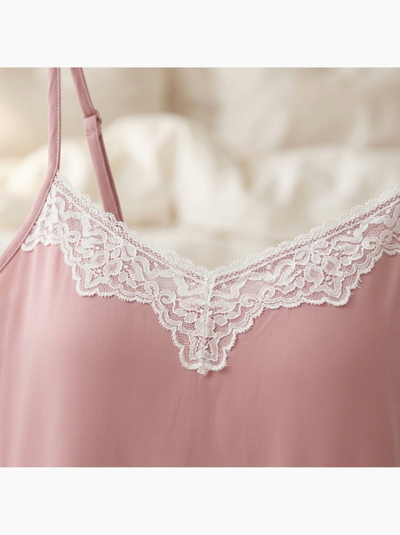 Ozabi nuisette en kimono dames 2-delig viscose bloementenkant riem Roze - Kiabi