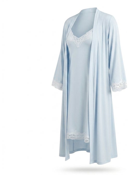 Ozabi nuisette et kimono femme 2 pièces viscose dentelle florale ceinture - Kiabi Ozabi nuisette et kimono femme 2 pièces viscose dentelle florale ceinture - Kiabi