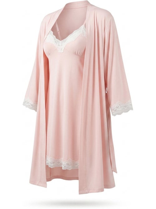 Ozabi nuisette et kimono femme 2 pièces viscose dentelle florale ceinture - Kiabi Ozabi nuisette et kimono femme 2 pièces viscose dentelle florale ceinture - Kiabi