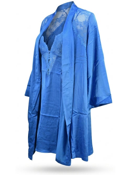 Ozabi nuisette et kimono femme satin effet soie dentelle pailletée - Kiabi Ozabi nuisette et kimono femme satin effet soie dentelle pailletée - Kiabi