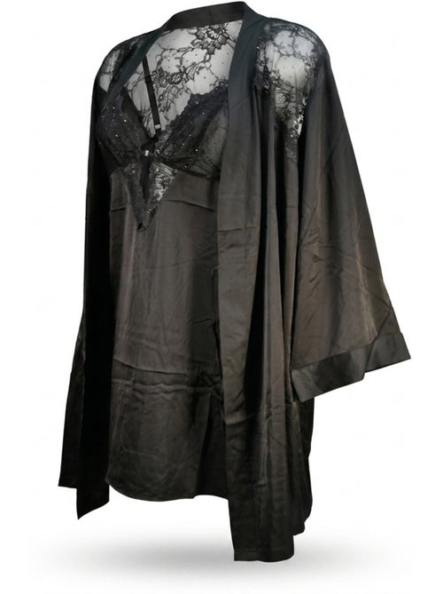 Ozabi nuisette et kimono femme satin effet soie dentelle pailletée - Kiabi