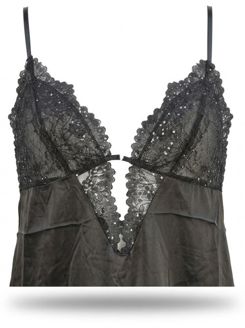 Ozabi nuisette et kimono femme satin effet soie dentelle pailletée - Kiabi