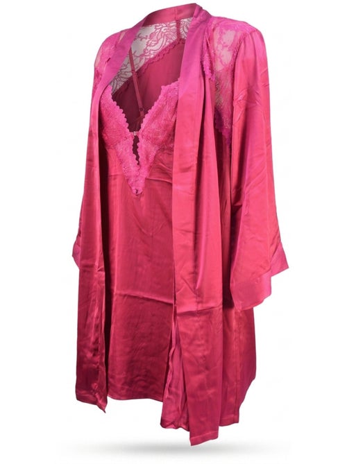 Ozabi nuisette et kimono femme satin effet soie dentelle pailletée - Kiabi Ozabi nuisette et kimono femme satin effet soie dentelle pailletée - Kiabi