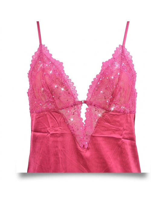 Ozabi nuisette et kimono femme satin effet soie dentelle pailletée - Kiabi Ozabi nuisette et kimono femme satin effet soie dentelle pailletée - Kiabi