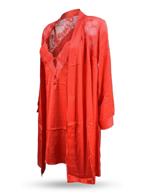 Ozabi nuisette et kimono femme satin effet soie dentelle pailletée - Kiabi Ozabi nuisette et kimono femme satin effet soie dentelle pailletée - Kiabi