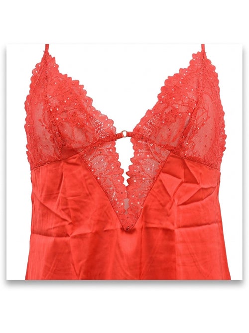 Ozabi nuisette et kimono femme satin effet soie dentelle pailletée - Kiabi Ozabi nuisette et kimono femme satin effet soie dentelle pailletée - Kiabi