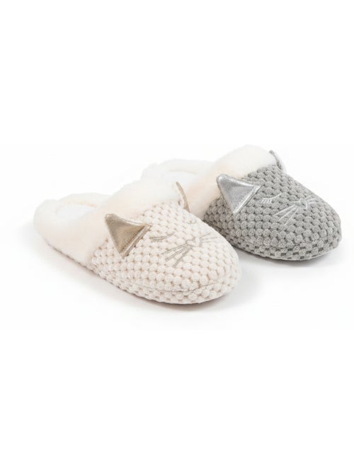 Ozabi pack 2 paires mules femme motif chat doublure fausse fourrure - Kiabi