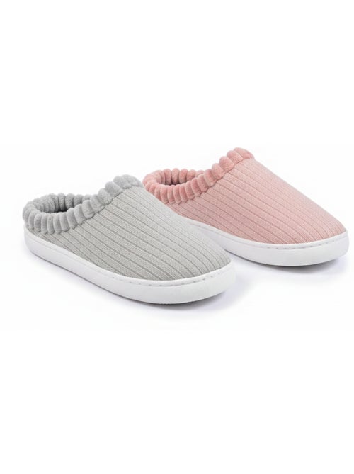 Ozabi pack 2 paires mules femme tricot côtelé pailleté fausse fourrure - Kiabi