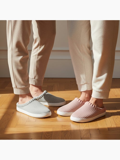 Ozabi pack 2 paires mules femme tricot côtelé pailleté fausse fourrure - Kiabi
