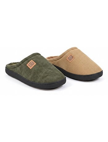 OZABI Pack 2 Paires Mules Homme Velours Côtelé Doublure Éponge