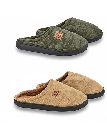 OZABI Pack 2 Paires Mules Homme Velours Côtelé Doublure Éponge