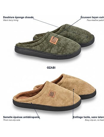 OZABI Pack 2 Paires Mules Homme Velours Côtelé Doublure Éponge