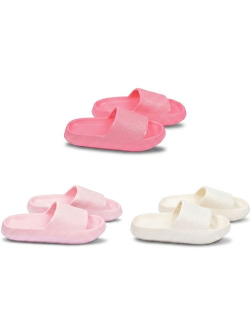 OZABI Pack 3 Claquettes Fille Glitter Paillettes - Beige Rose Fuchsia - Kiabi OZABI Pack 3 Claquettes Fille Glitter Paillettes - Beige Rose Fuchsia - Kiabi