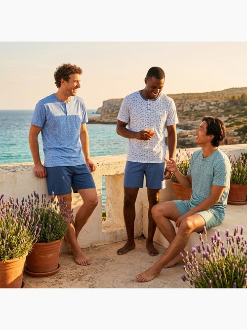 OZABI Pack 3 Pyjamas Courts Homme Coton Majoritaire, Col Bouton - Kiabi OZABI Pack 3 Pyjamas Courts Homme Coton Majoritaire, Col Bouton - Kiabi