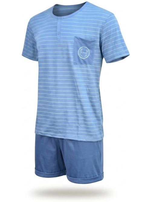 OZABI Pack 3 Pyjamas Courts Homme Coton Majoritaire, Col Bouton - Kiabi OZABI Pack 3 Pyjamas Courts Homme Coton Majoritaire, Col Bouton - Kiabi