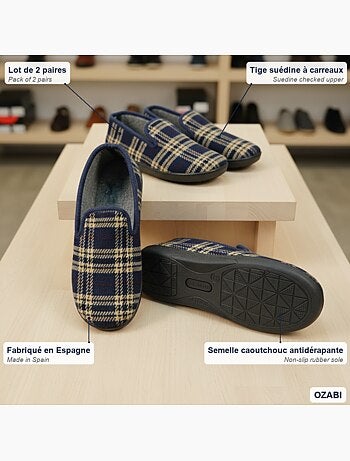 Ozabi pack de 2 paires pantoufles charentaises homme fabriquées en espagne