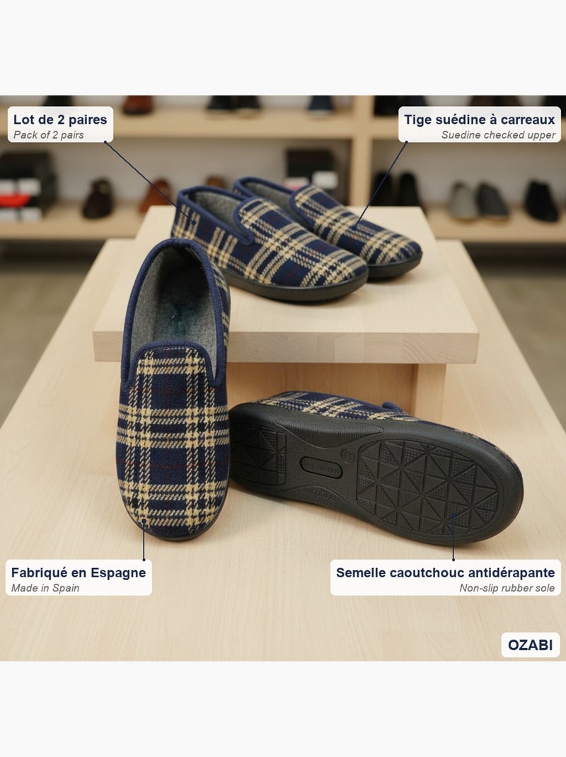 Ozabi pack de 2 paires pantoufles charentaises homme fabriquées en espagne Bleu Bleu - Kiabi