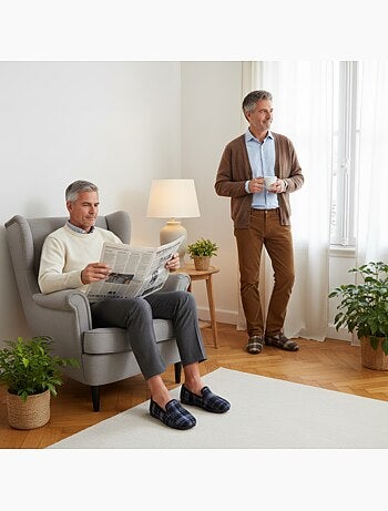 Ozabi pack de 2 paires pantoufles charentaises homme fabriquées en espagne