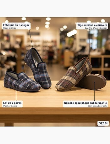 Ozabi pack de 2 paires pantoufles charentaises homme fabriquées en espagne