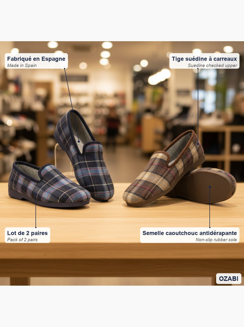 Ozabi pack de 2 paires pantoufles charentaises homme fabriquées en espagne Bleu Marron - Kiabi