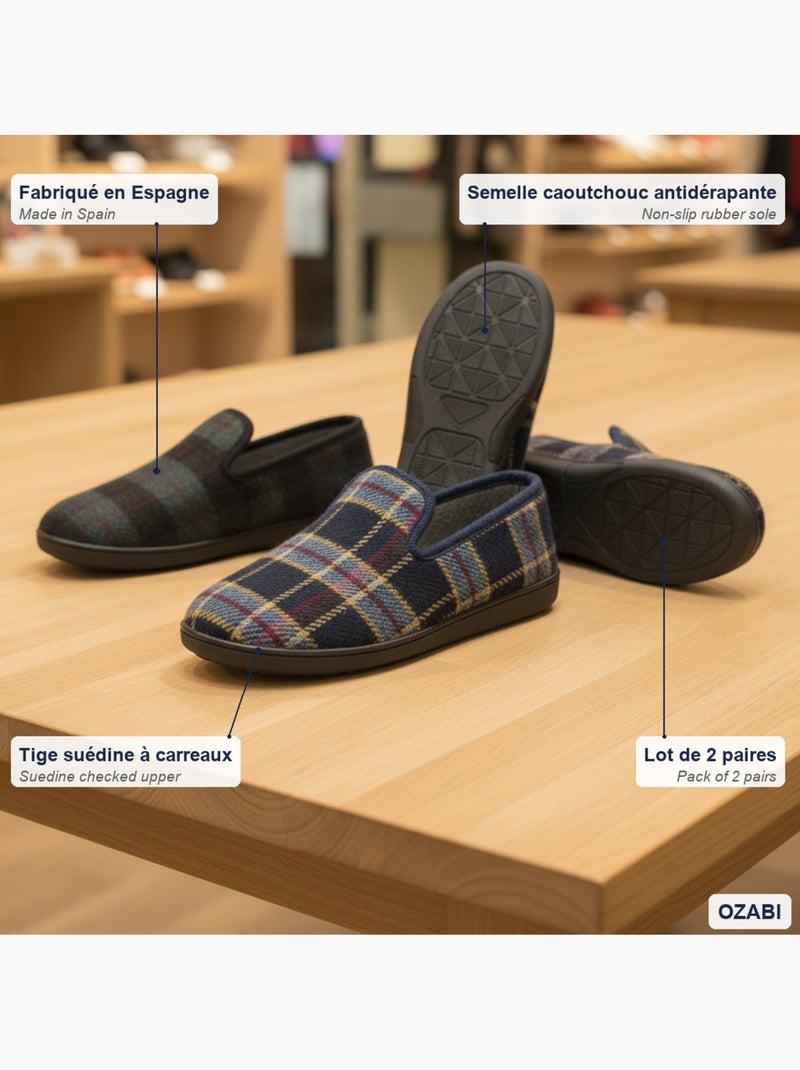 Ozabi pack de 2 paires pantoufles charentaises homme fabriquées en espagne Bleu Noir - Kiabi