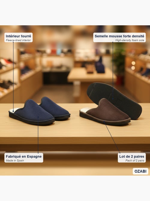 Ozabi pack de 2 paires pantoufles mules homme fabriquées en espagne - Kiabi Ozabi pack de 2 paires pantoufles mules homme fabriquées en espagne - Kiabi