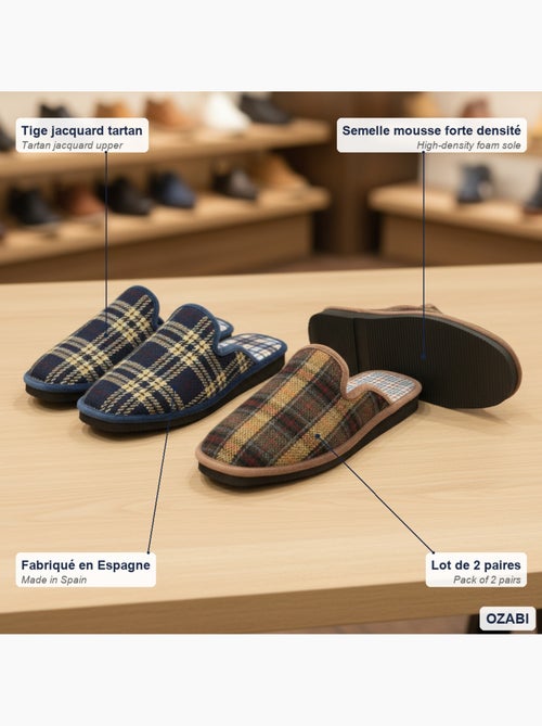 Ozabi pack de 2 paires pantoufles mules homme fabriquées en espagne - Kiabi Ozabi pack de 2 paires pantoufles mules homme fabriquées en espagne - Kiabi