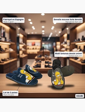 Ozabi pack de 2 paires pantoufles mules homme fantaisie motif dessin animé