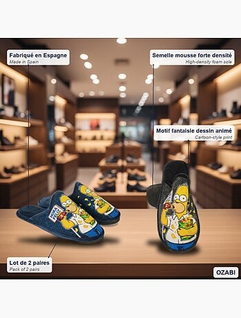 Ozabi pack de 2 paires pantoufles mules homme fantaisie motif dessin animé