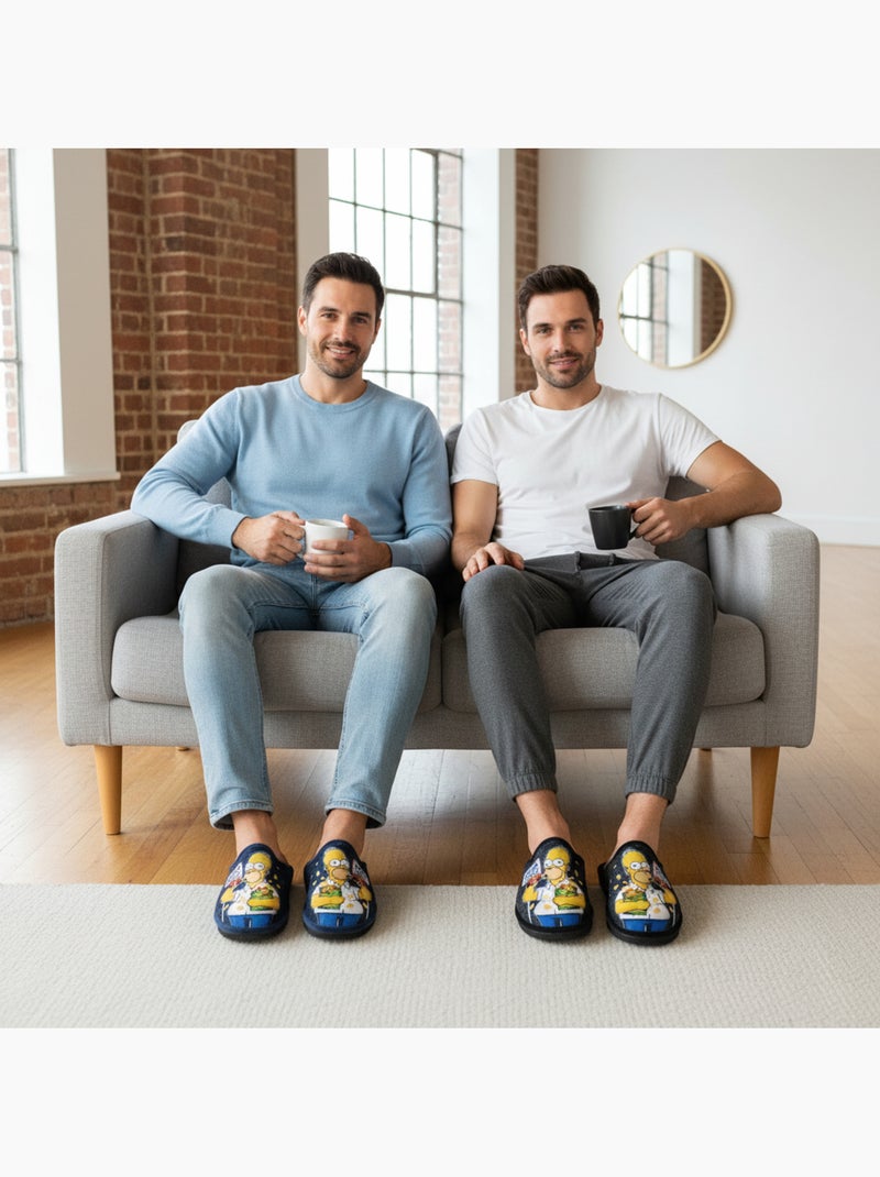 Ozabi pack de 2 paires pantoufles mules homme fantaisie motif dessin animé Bleu Noir - Kiabi