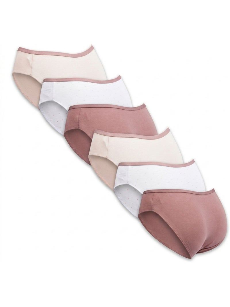 OZABI Pack de Culottes Femme Coton – Lot de 6 Blanc Rose clair - Kiabi