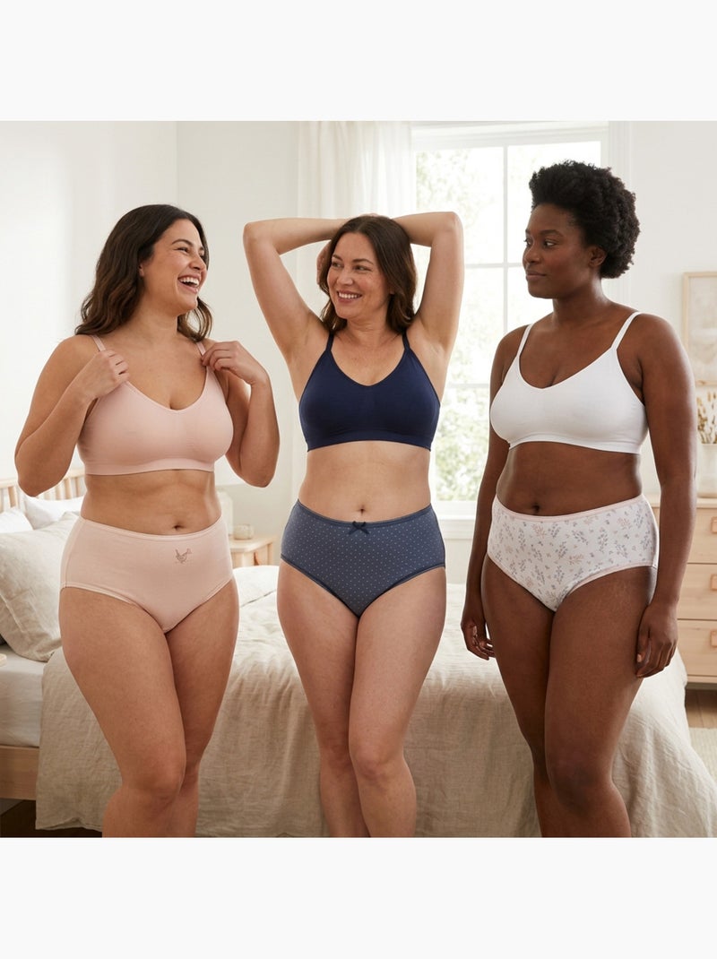 OZABI Pack de Culottes Femme Taille Haute Coton – Lot de 6 Bleu Ecru Blanc - Kiabi