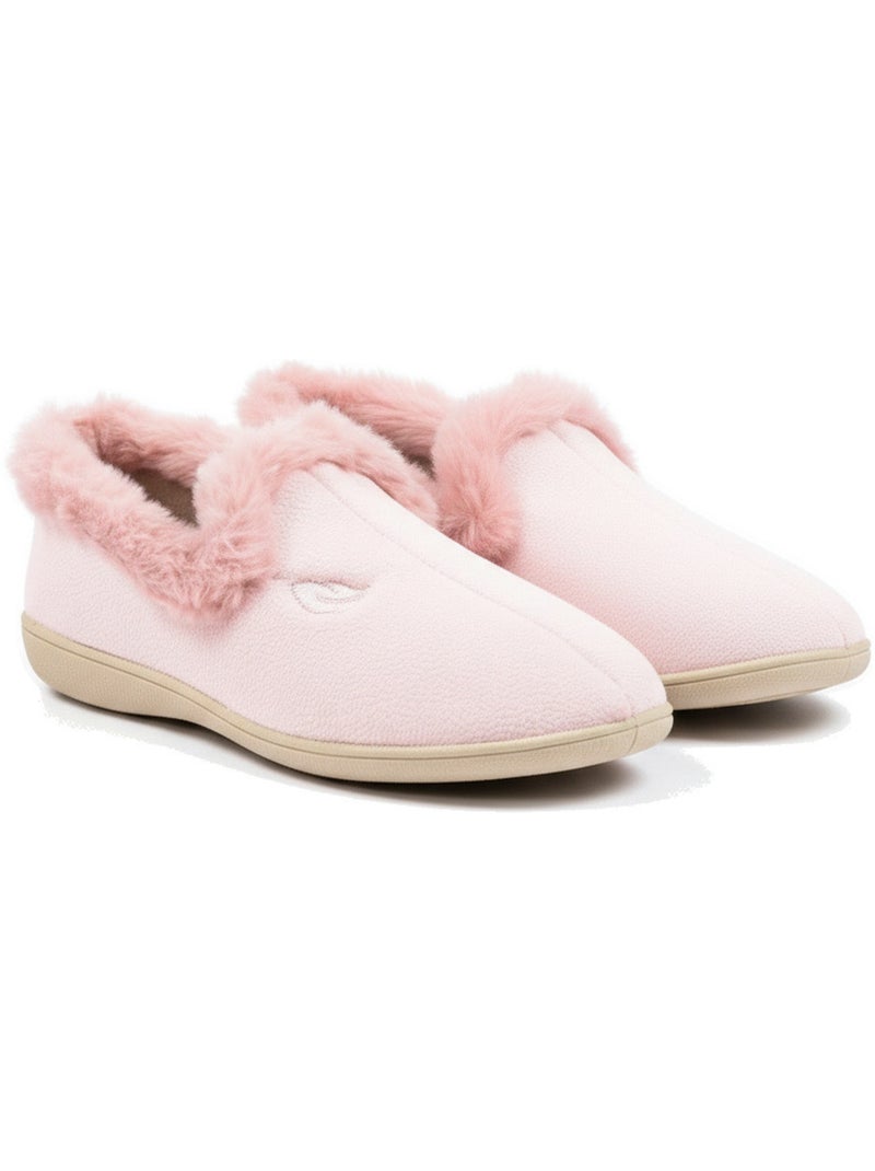 Ozabi pantoffels dames gevoerd fantasie geborduurd, kraag nepbont Roze - Kiabi