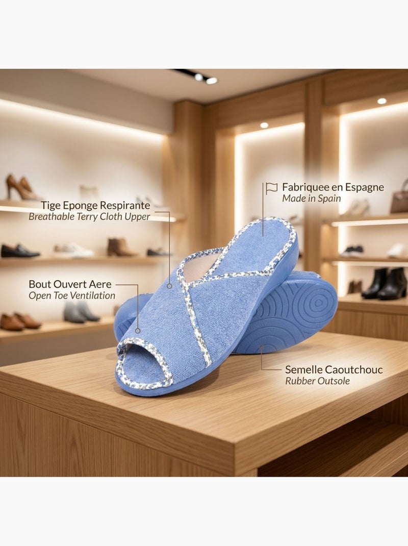OZABI-Pantoufle Mule Femme Eponge Respirante Fabrication Espagnole, Bout Ouvert Bleu ciel - Kiabi