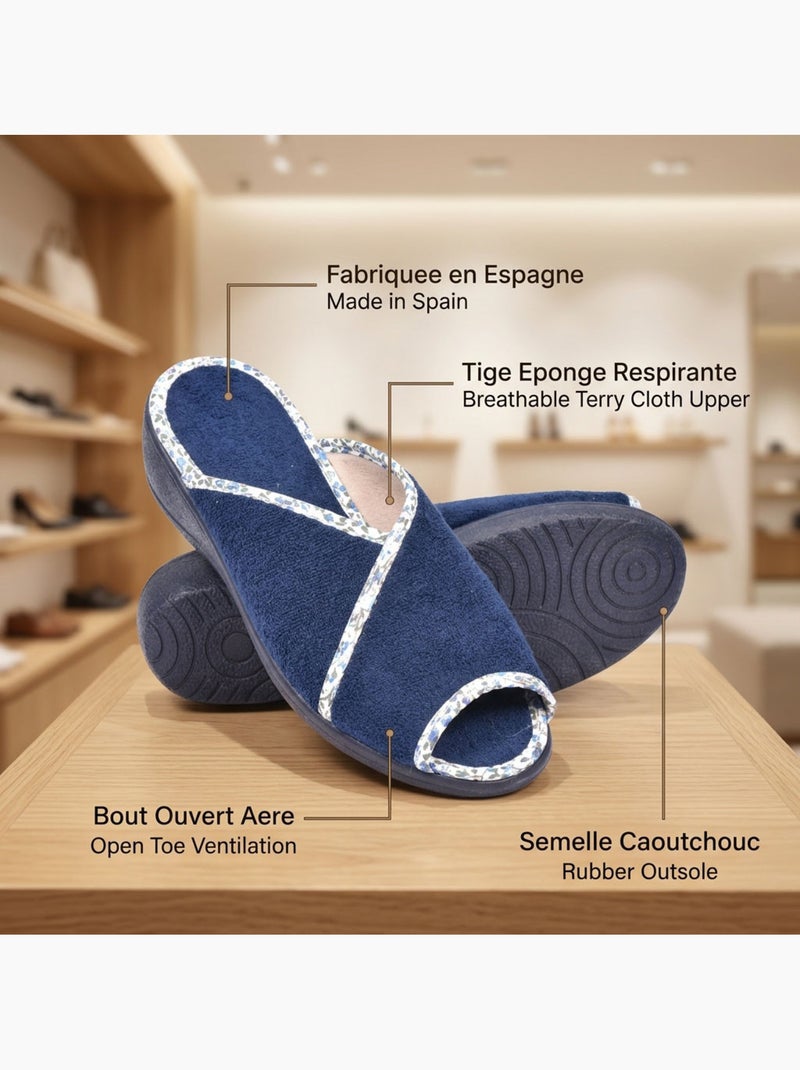OZABI-Pantoufle Mule Femme Eponge Respirante Fabrication Espagnole, Bout Ouvert Bleu marine - Kiabi