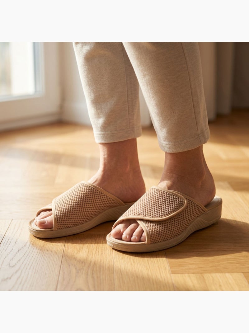 Ozabi-pantoufle mule femme mesh microperfore scratch ajustable fabriquee en espagne Beige - Kiabi