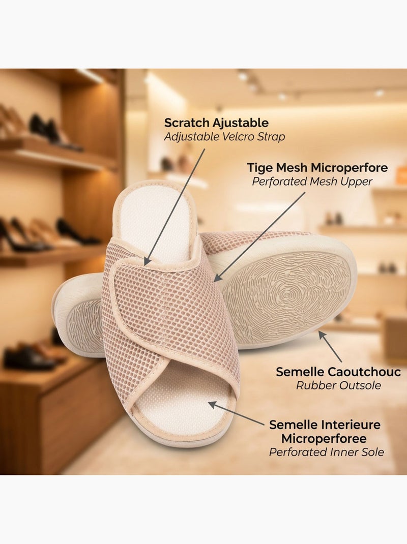 Ozabi-pantoufle mule femme mesh microperfore scratch ajustable fabriquee en espagne Beige - Kiabi