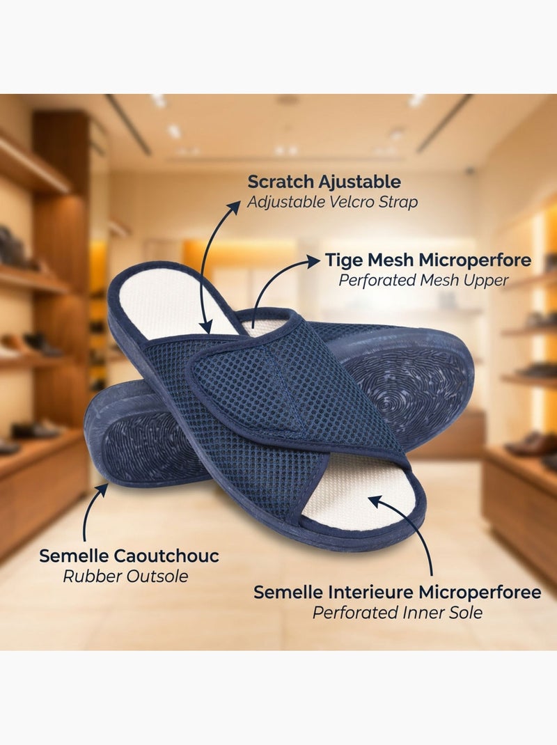 Ozabi-pantoufle mule femme mesh microperfore scratch ajustable fabriquee en espagne Bleu marine - Kiabi