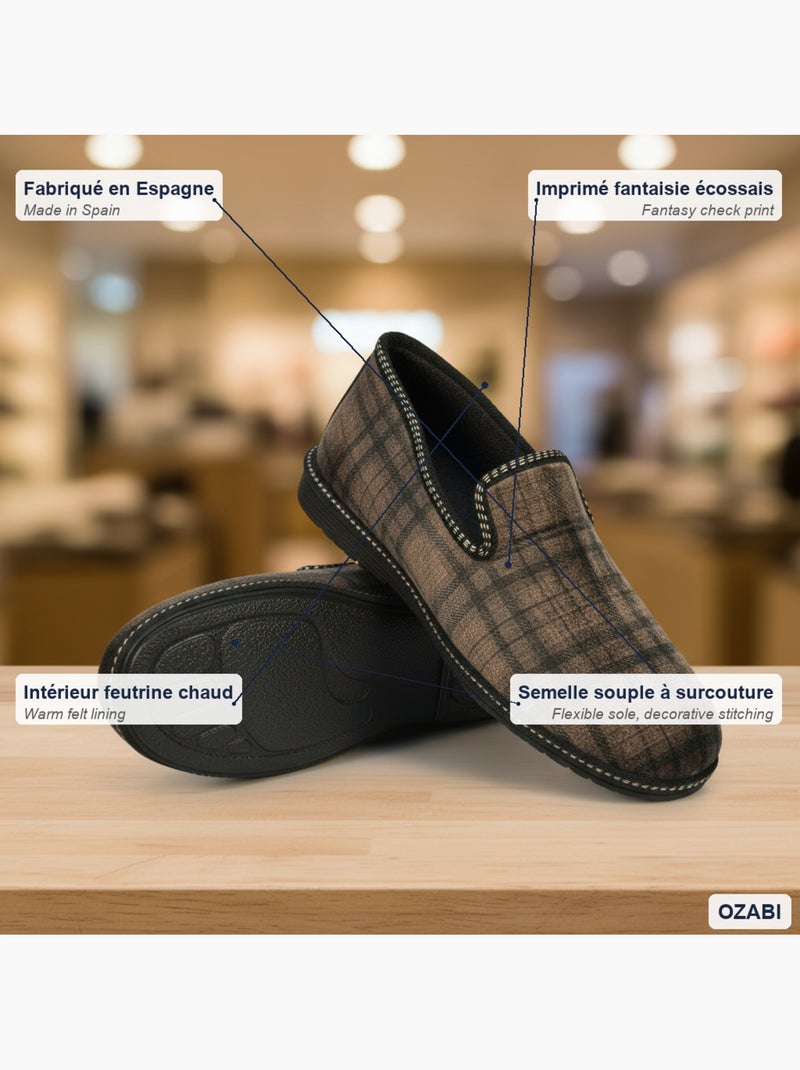 Ozabi pantoufles charentaises homme fabriquées en espagne broderie fantaisie Marron clair - Kiabi