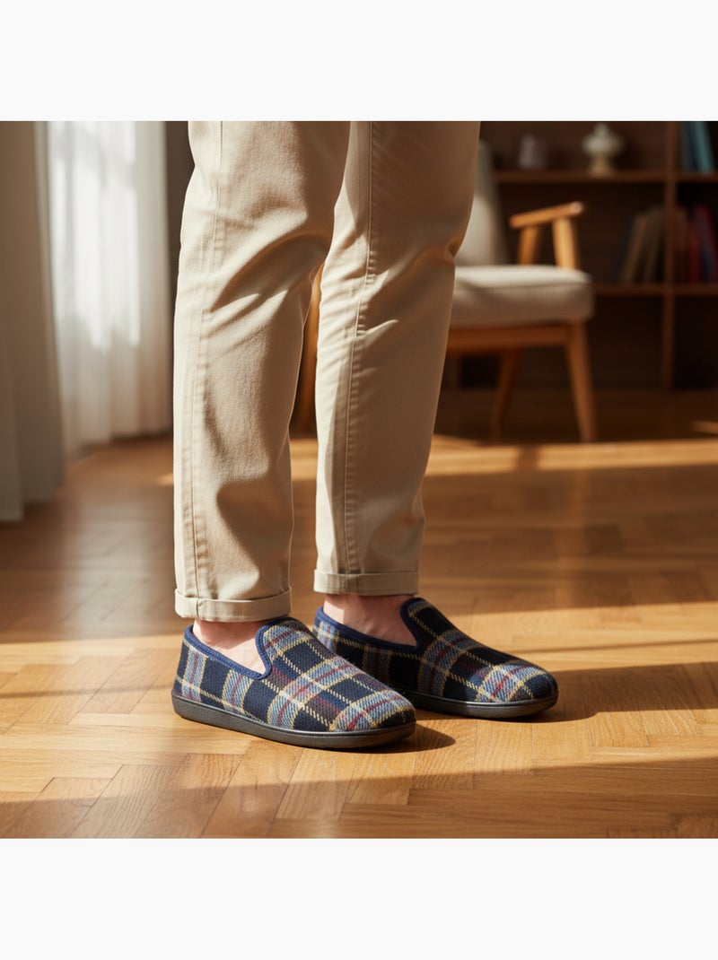 Ozabi pantoufles charentaises homme fabriquées en espagne carreaux écossais Bleu - Kiabi