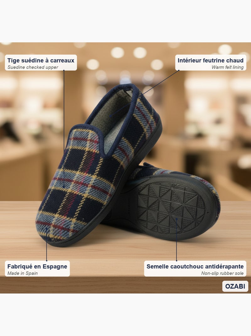 Ozabi pantoufles charentaises homme fabriquées en espagne carreaux écossais Bleu - Kiabi