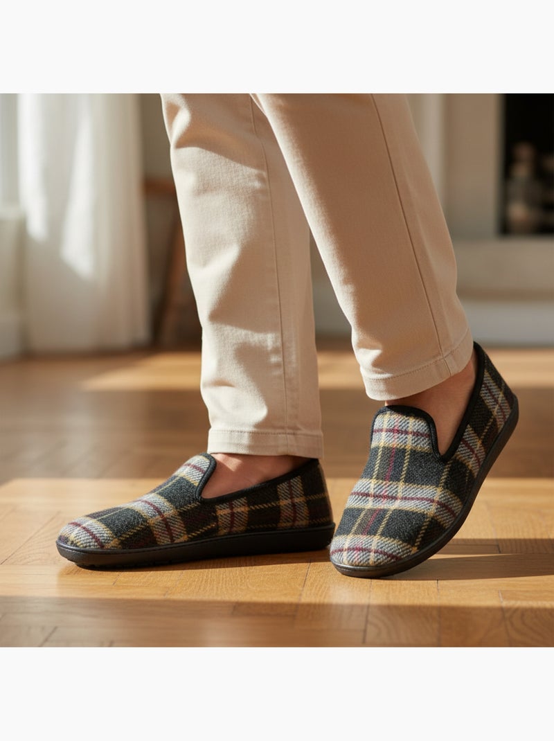 Ozabi pantoufles charentaises homme fabriquées en espagne carreaux écossais Noir - Kiabi