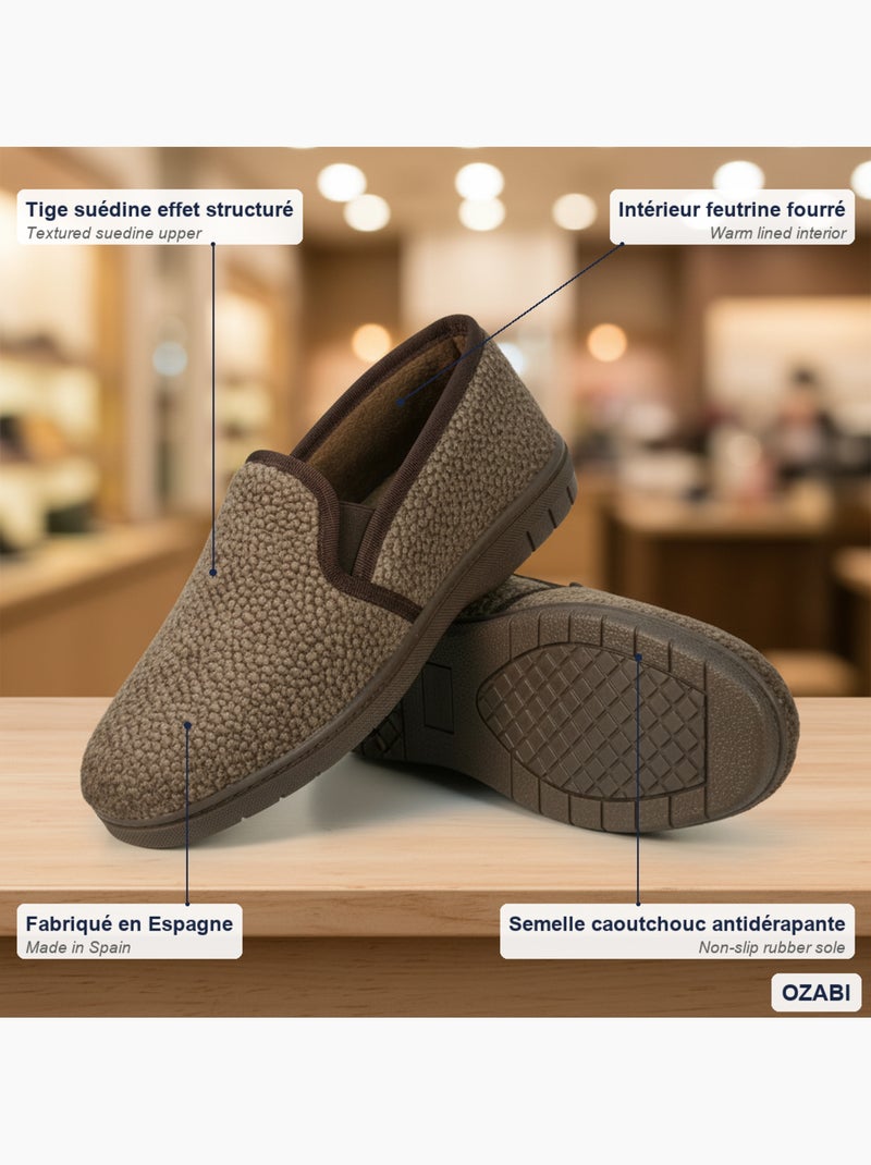 Ozabi pantoufles charentaises homme fabriquées en espagne, effet structuré Marron havane - Kiabi