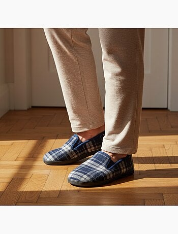 Ozabi pantoufles charentaises homme fourrées carreaux écossais antidérapantes