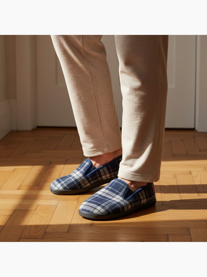 Ozabi pantoufles charentaises homme fourrées carreaux écossais antidérapantes Bleu marine - Kiabi