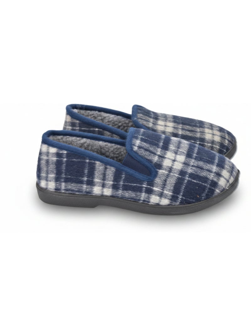 Ozabi pantoufles charentaises homme fourrées carreaux écossais antidérapantes Bleu marine - Kiabi