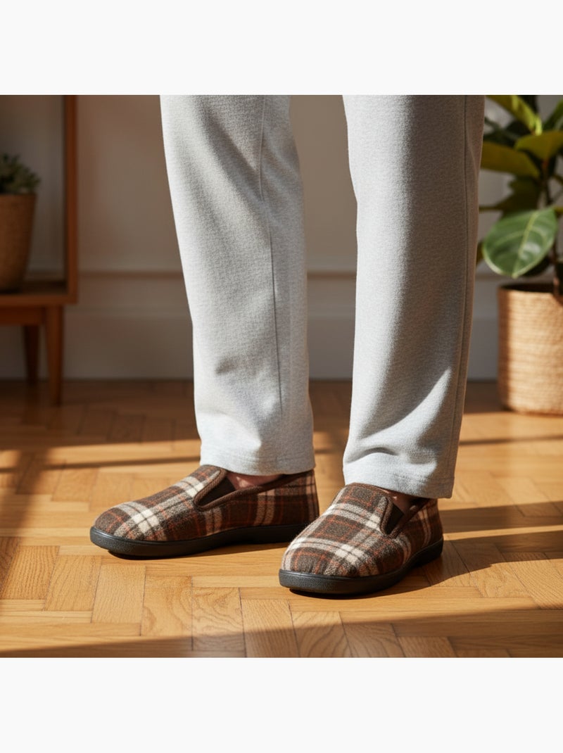 Ozabi pantoufles charentaises homme fourrées carreaux écossais antidérapantes Marron - Kiabi