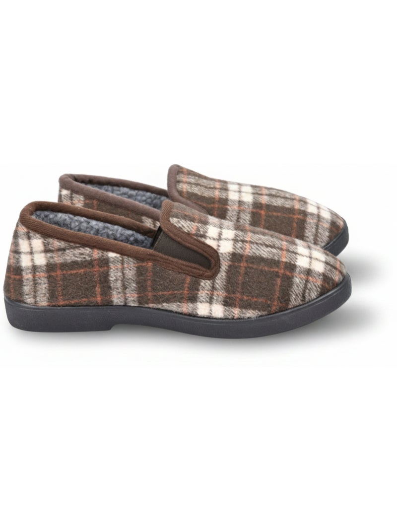 Ozabi pantoufles charentaises homme fourrées carreaux écossais antidérapantes Marron - Kiabi
