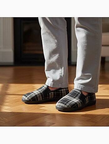 Ozabi pantoufles charentaises homme fourrées carreaux écossais antidérapantes