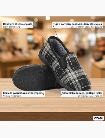Ozabi pantoufles charentaises homme fourrées carreaux écossais antidérapantes